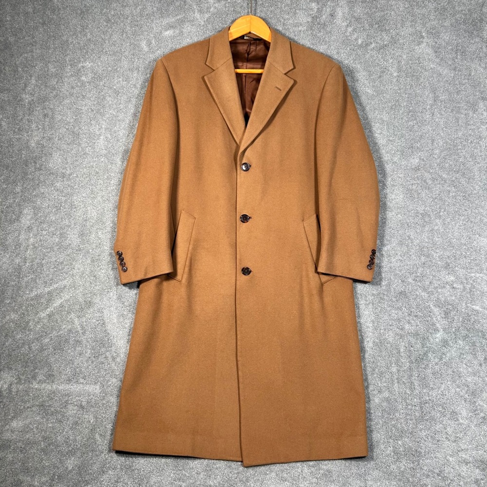 Jos A Bank Long Overcoat Mens Camel Tan 100% Wool Single Breasted 38R